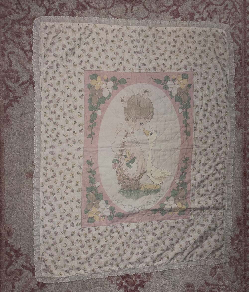 Vintage 1985 Precious Moments quilted nursery baby blanket